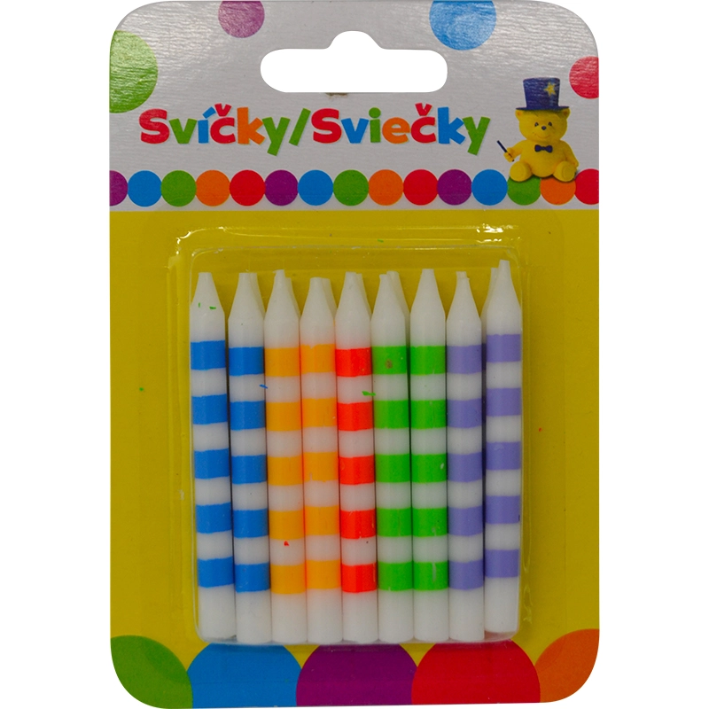 Narozeninové svíčky barevné s pruhy, 18 ks