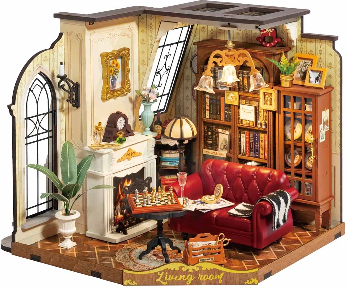 Rolife DIY 3D dřevěné puzzle obývací pokoj s LED osvětlením