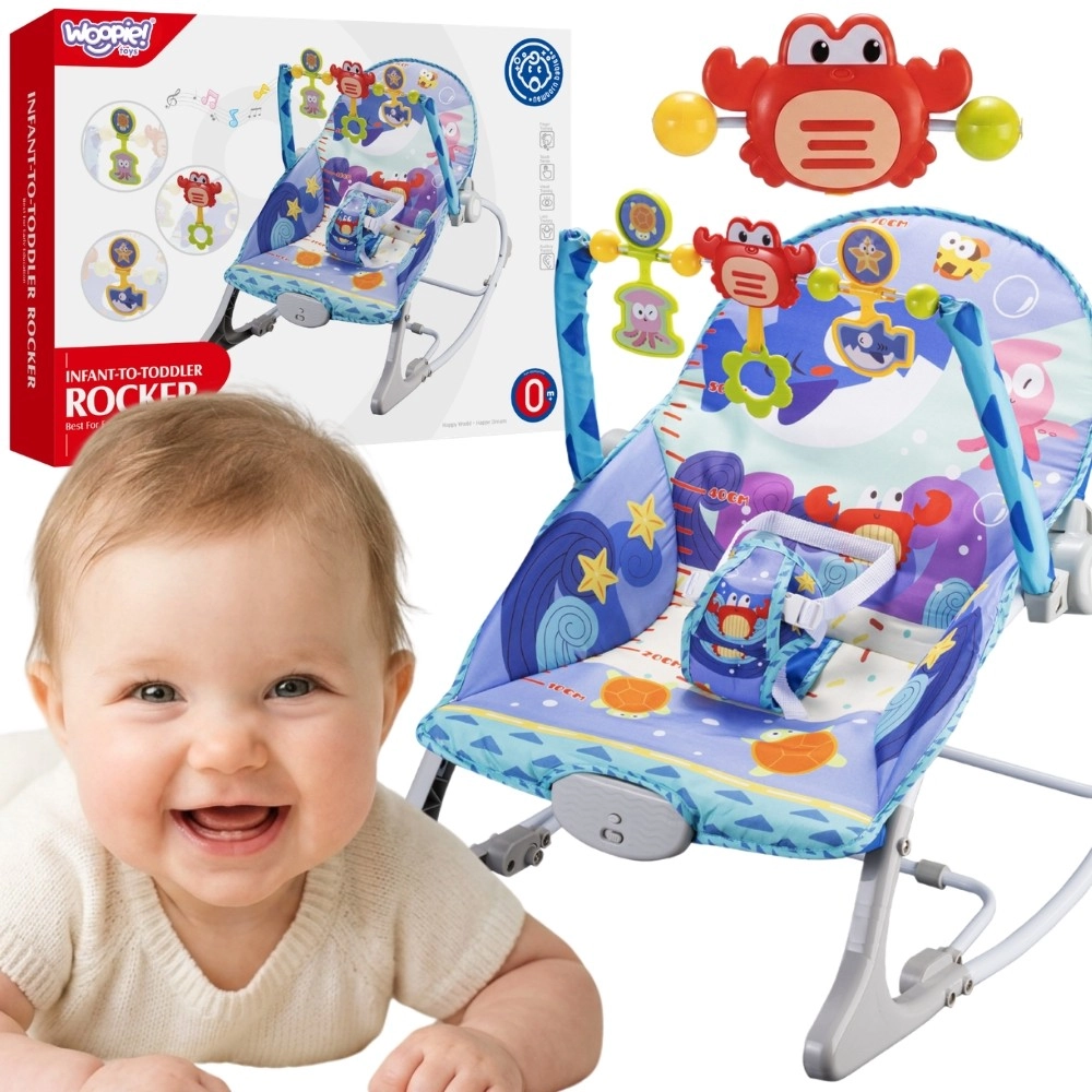 Woopie baby houpací lehátko a vibrační bouncer 2v1 krab