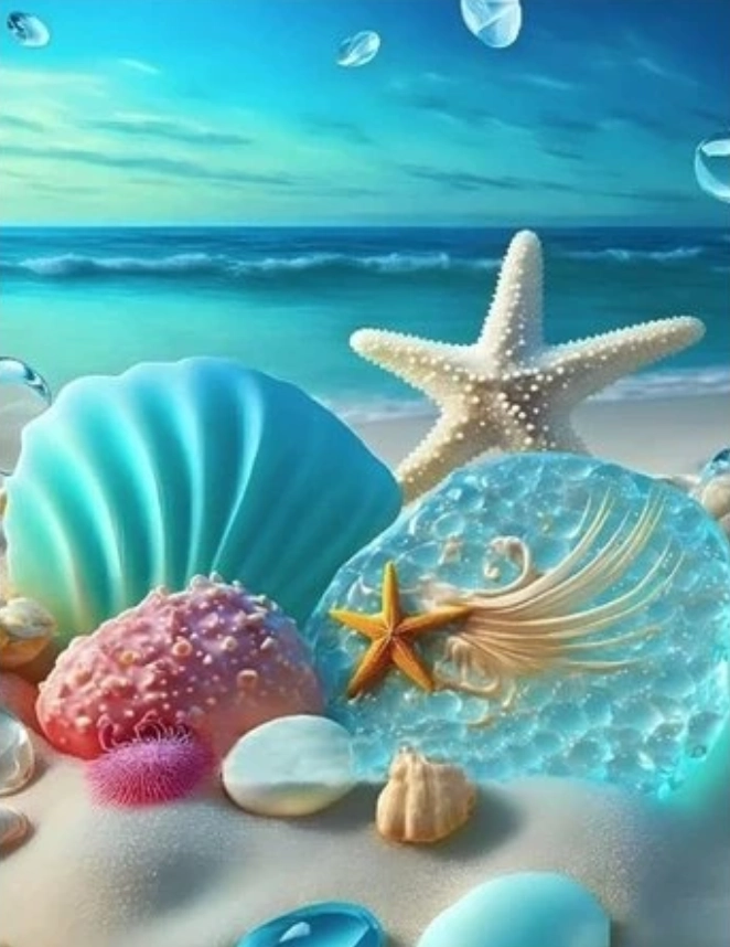 diamantové malování hvězdice a mušle 30 × 40 cm