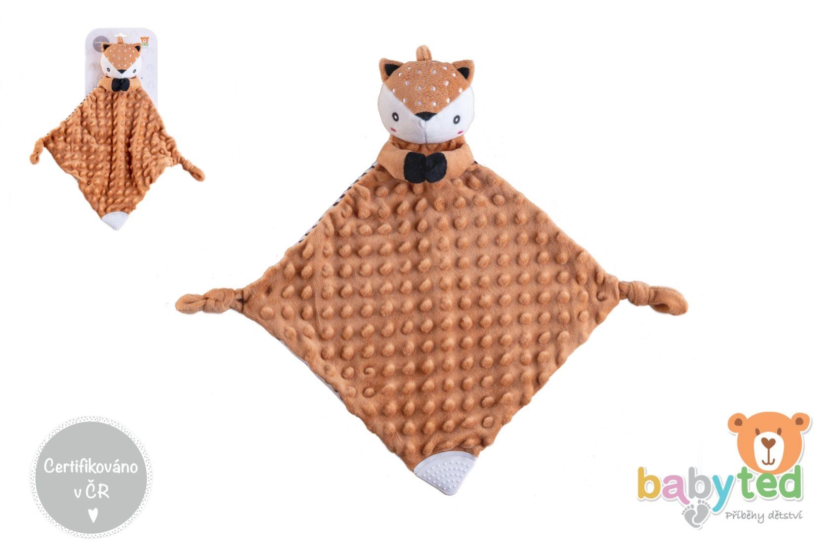 Plyšový usínáček se srnečkem s kousátkem a chrastítkem 25 × 25 cm