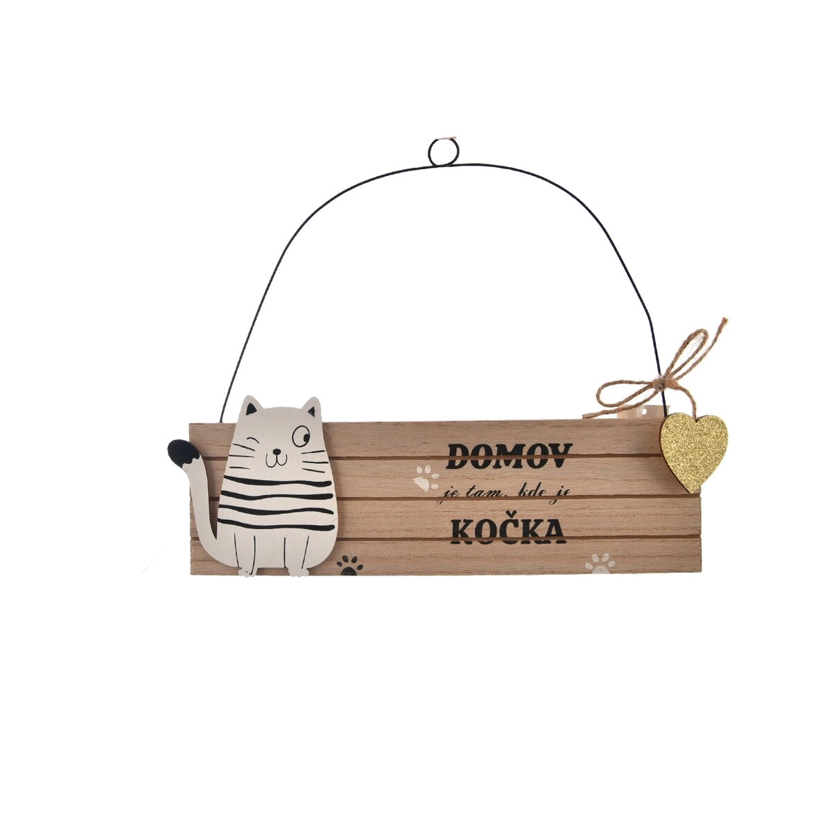 Dřevěná dekorativní cedule kočka béžová