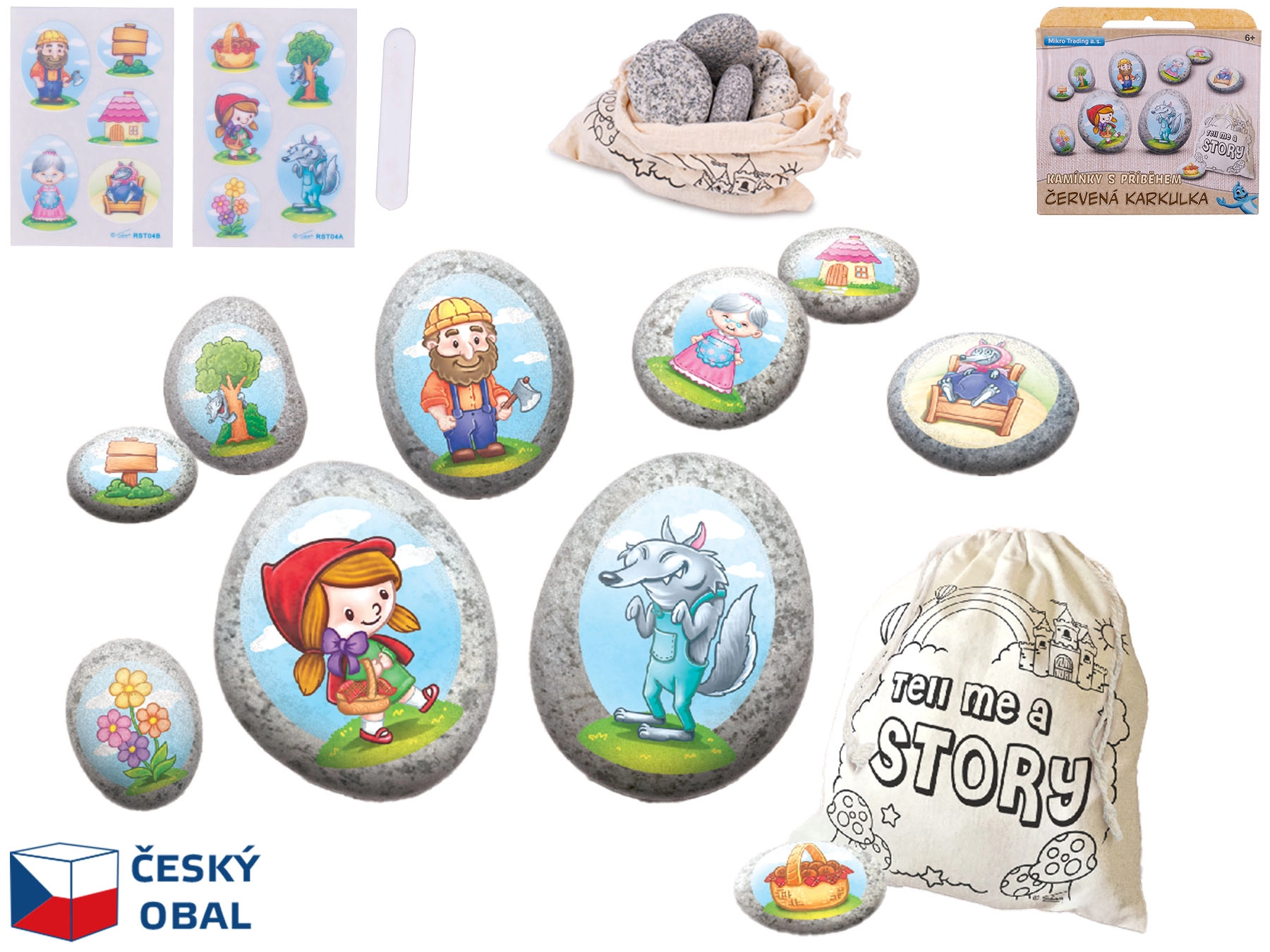 Pohádková sada kamínků s Červenou karkulkou a samolepkami