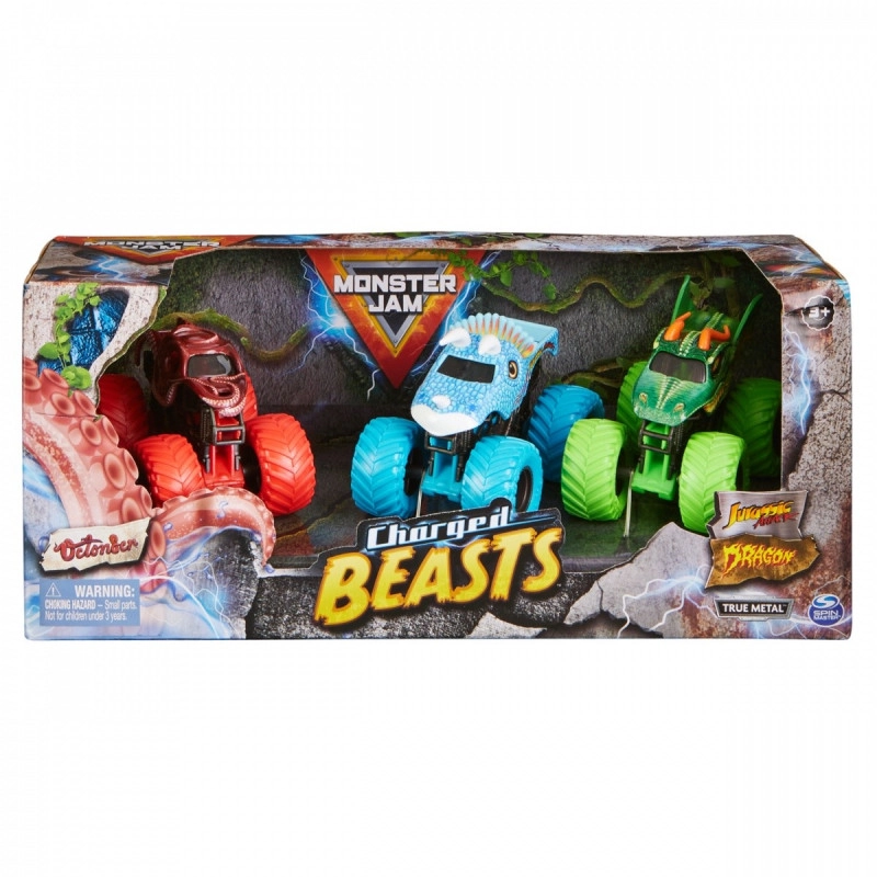 Monster Jam Charged Beasts – sada 3 monster trucků 1:64