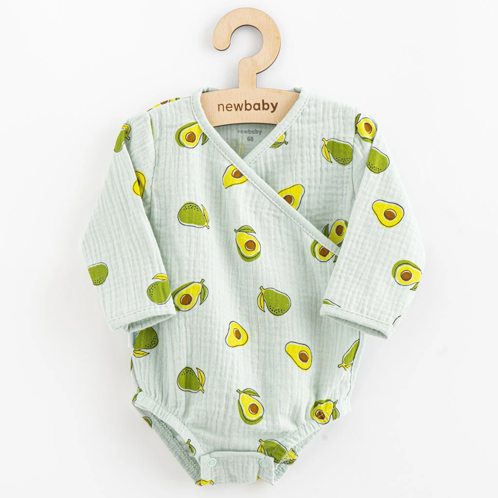 Mušelínové kojenecké body s bočním zavazováním New Baby Avocado