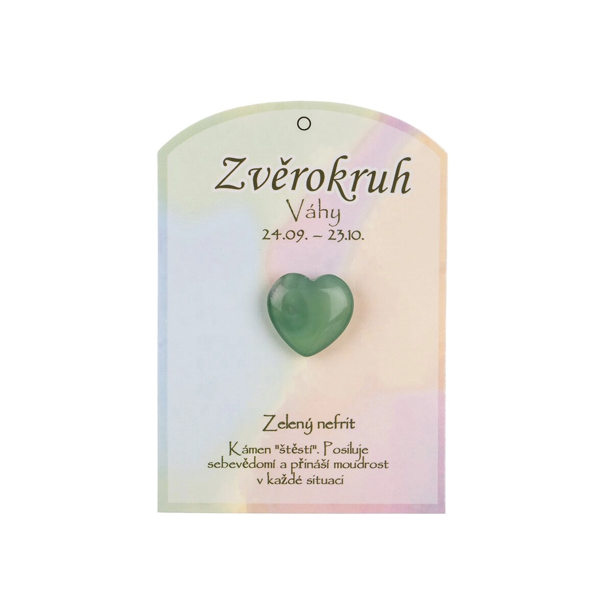 Zelený nefrit ve tvaru srdce pro znamení Váhy
