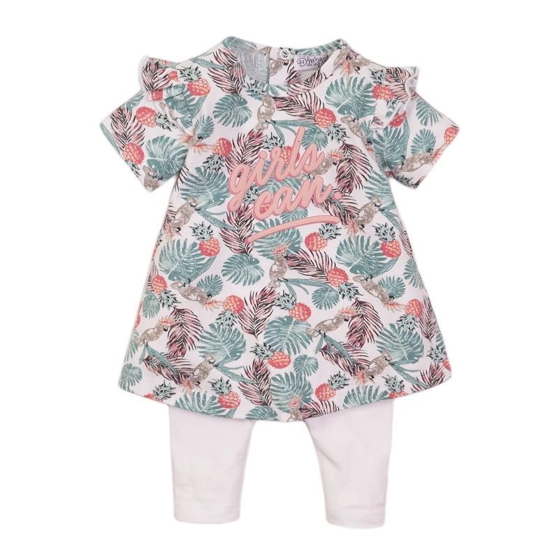 Dirkje 2dílný set šaty pro miminko 74 bílá a tropický multicolor