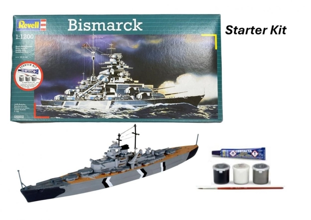 revell starter kit bismarck 1:1200 – startovací sada modelu bitevní lodi