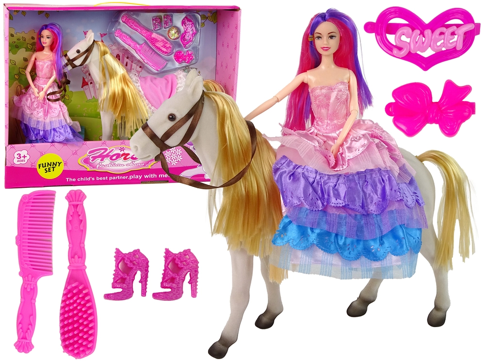 Lean Toys Panenka princezna s bílým koněm a přislušenstvím