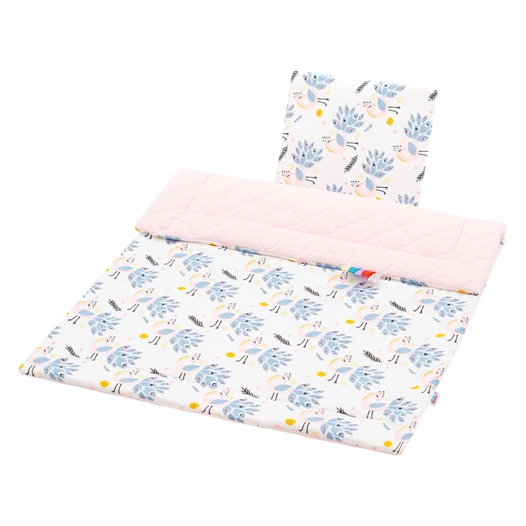 Oboustranná sada do kočárku z velvetu s motivem pávů – růžová