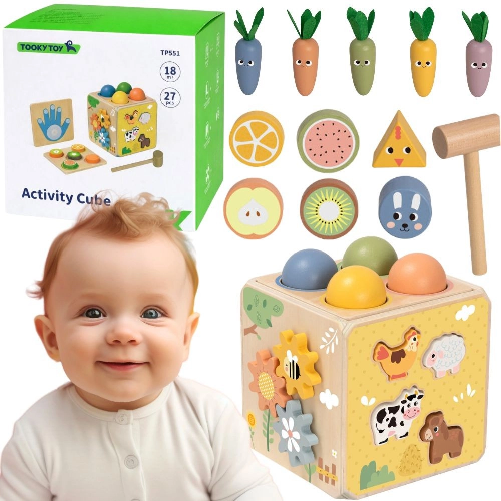 Levně Tooky Toy dřevěná vzdělávací aktivní kostka 5 v 1