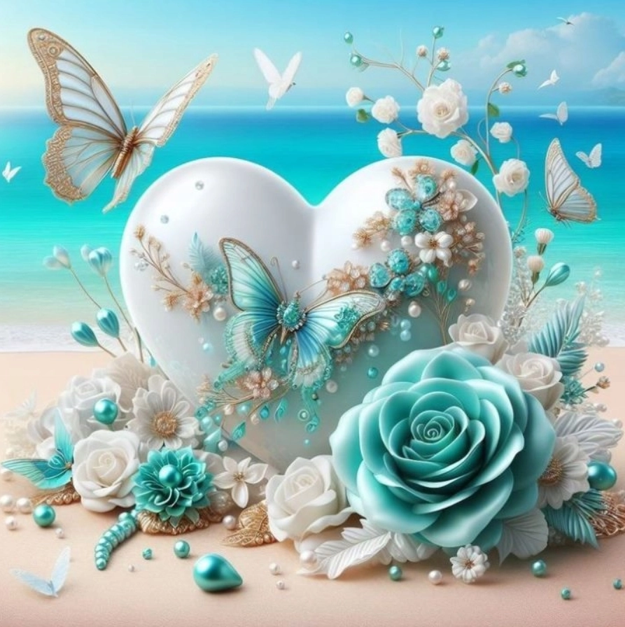 diamantové malování srdce s motýly 30 × 40 cm