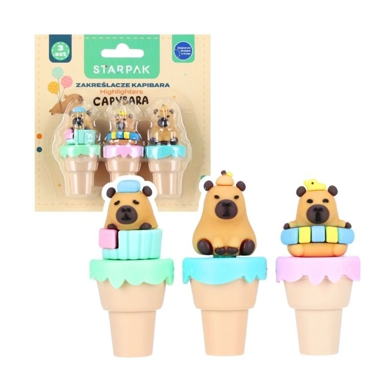 Mini zvýrazňovače Kapybara (sada 3 ks)