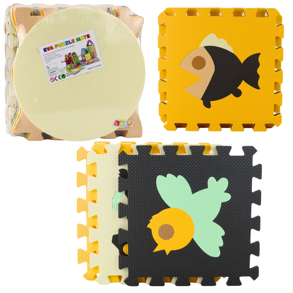 Měkká vzdělávací pěnová podložka puzzle se zvířaty, hnědá, 16 dílů