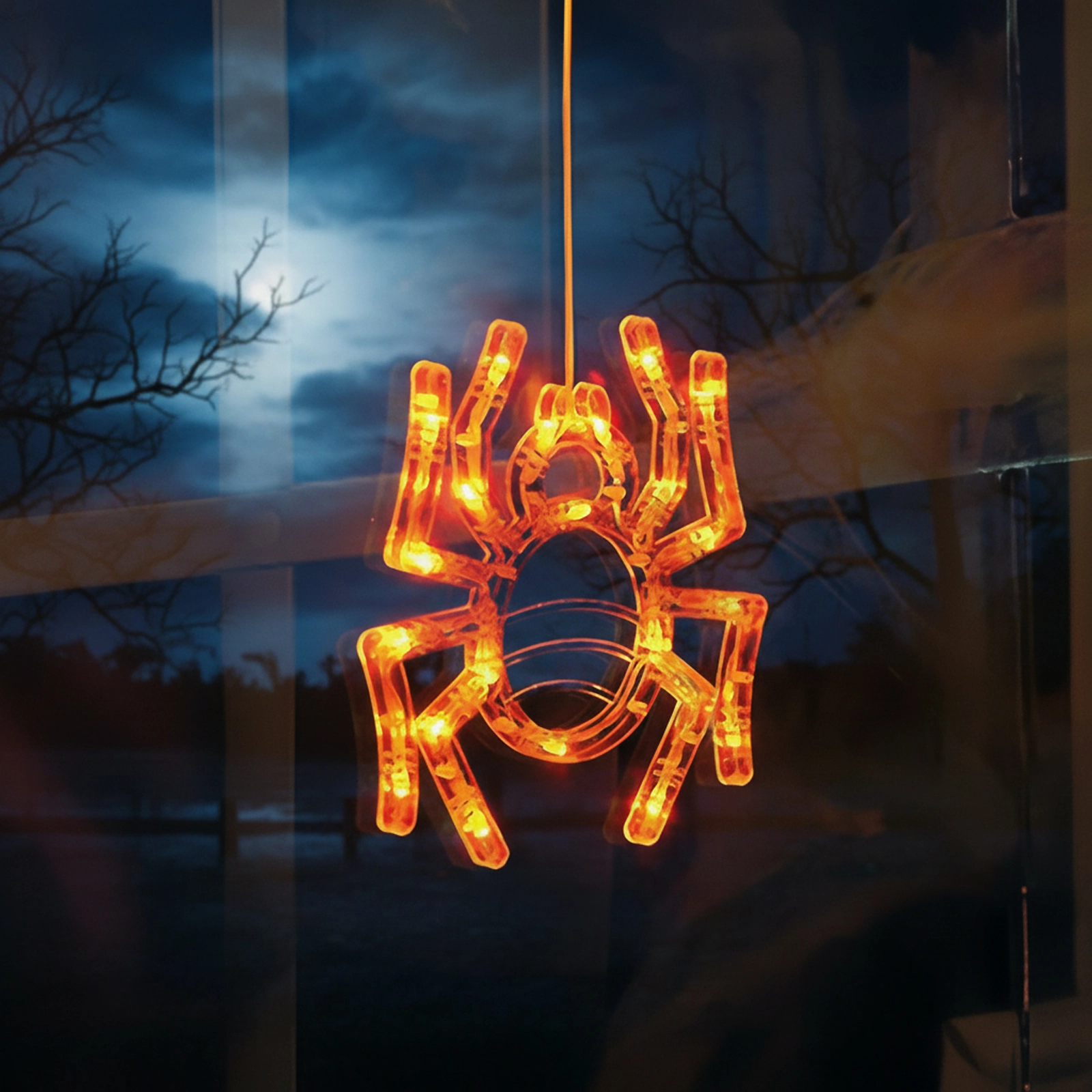 Halloweenská svítící dekorace pavouk s přísavkou, 12 LED