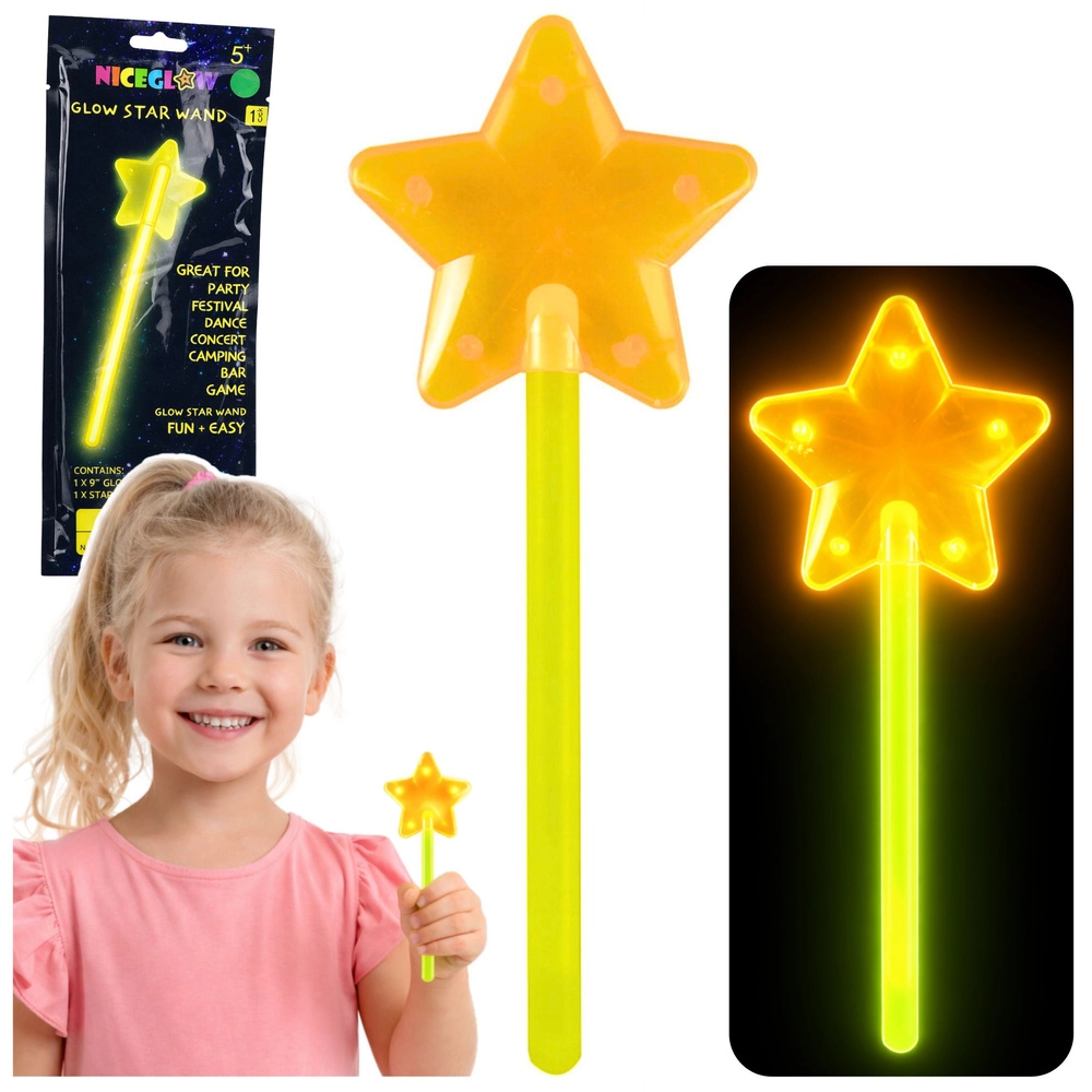 Svíticí kouzelná hůlka s hvězdou neon 22 cm