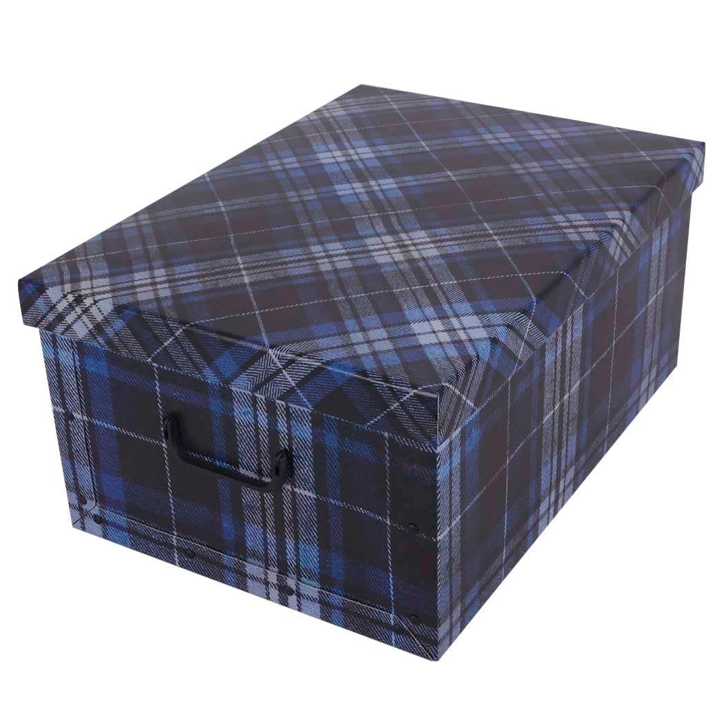 Kartonové úložné box maxi modrá skotská kostka