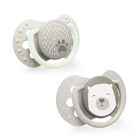 Levně Silikonový dynamický dudlík LOVI Buddy Bear 6–18 m, 2 ks