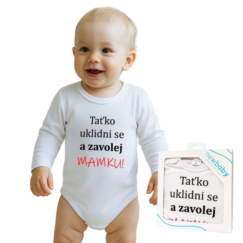 Kojenecké body s potiskem New Baby – zavolej mamku! dárkové balení