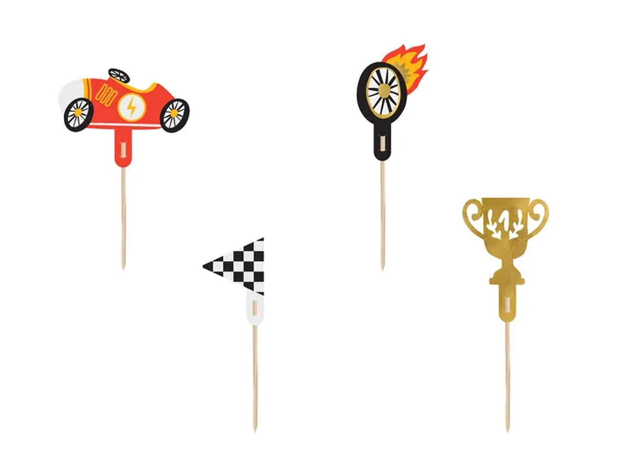 Levně PartyDeco Dortová zapichovátka Auto-závody, 4 ks