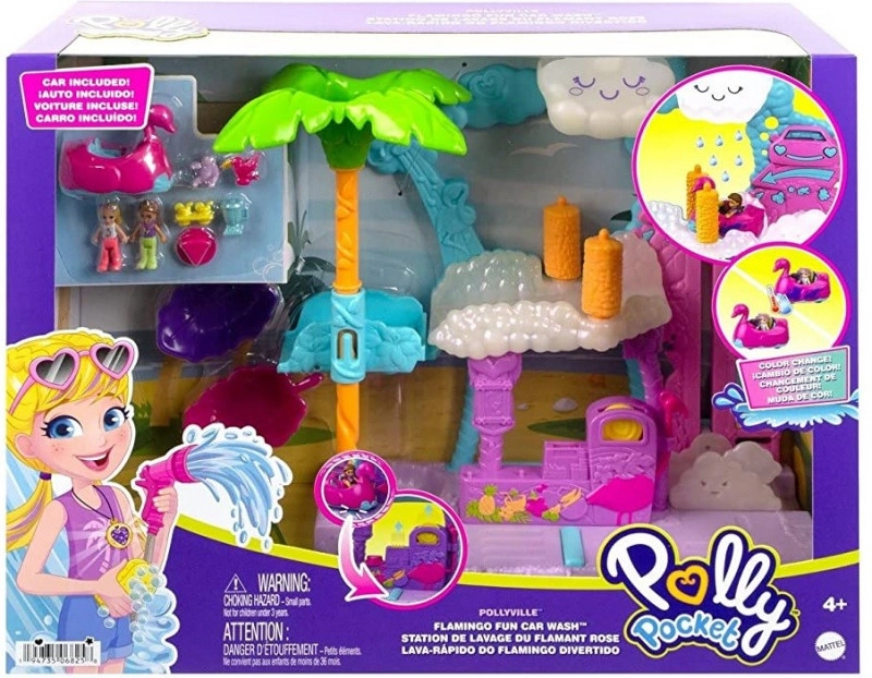 Levně Mattel Polly Pocket Pollyville Zábavná automyčka Plameňák