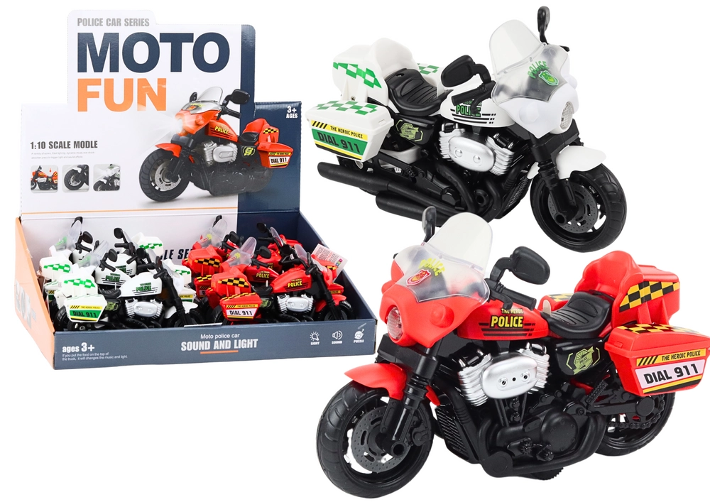 Levně Motocykl Policie 1:10 Světla Zvuky Bílý Červený
