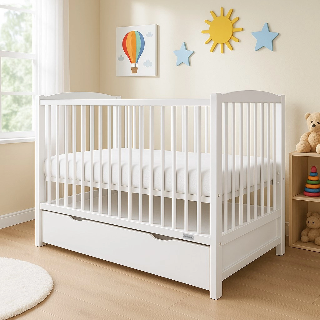 Dětská postýlka New Baby Lilly se stahovací bočnicí a šuplíkem bílá