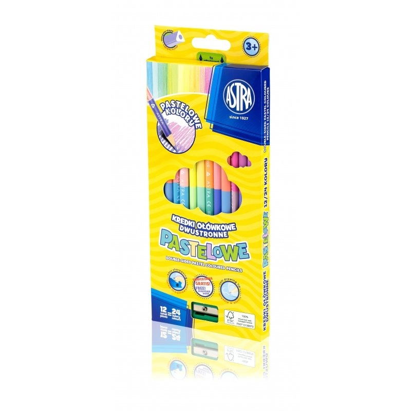 ASTRA Trojhranné pastelové oboustranné pastelky 12 ks,24 barev