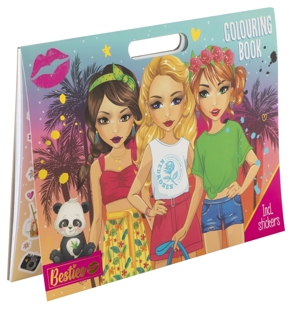 Besties omalovánky se samolepkami, 25 omalovánek 35x26cm 1arch samolepek
