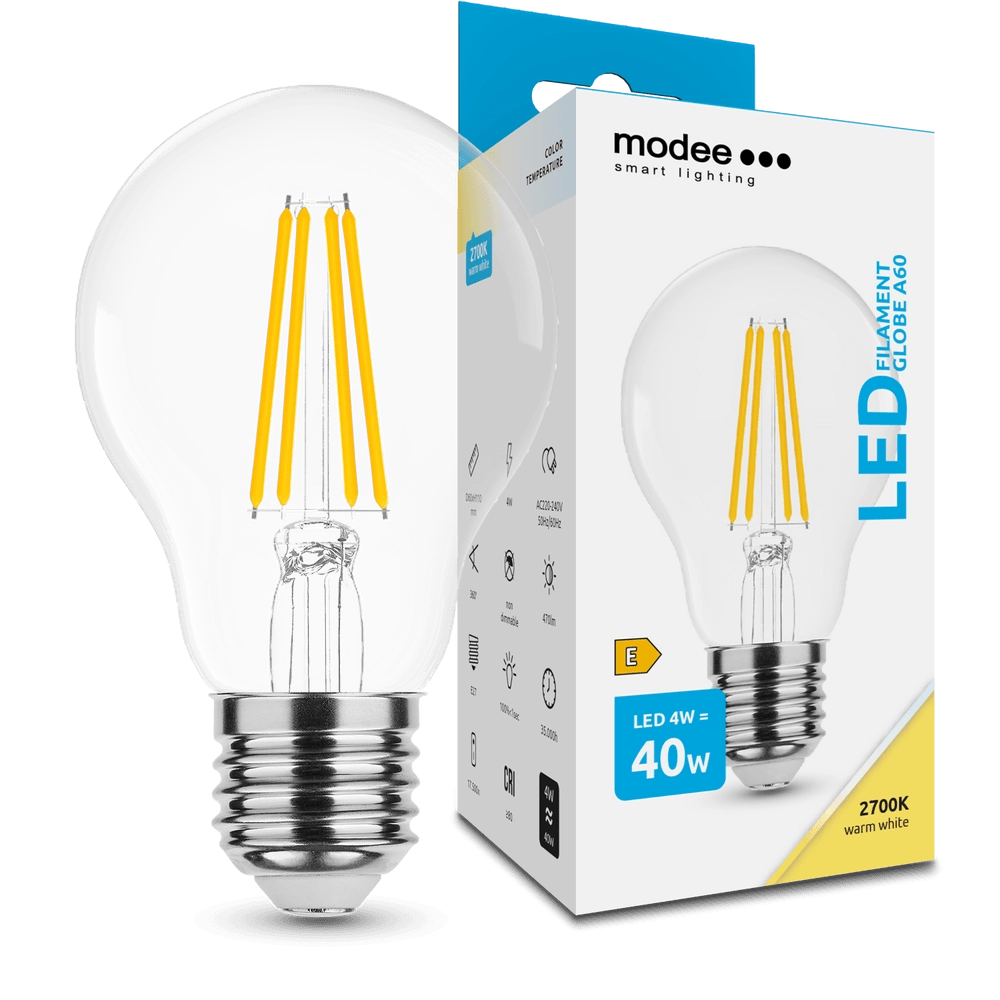 Modee Smart Lighting LED Filament Globe žárovka E27 4W teplá bílá