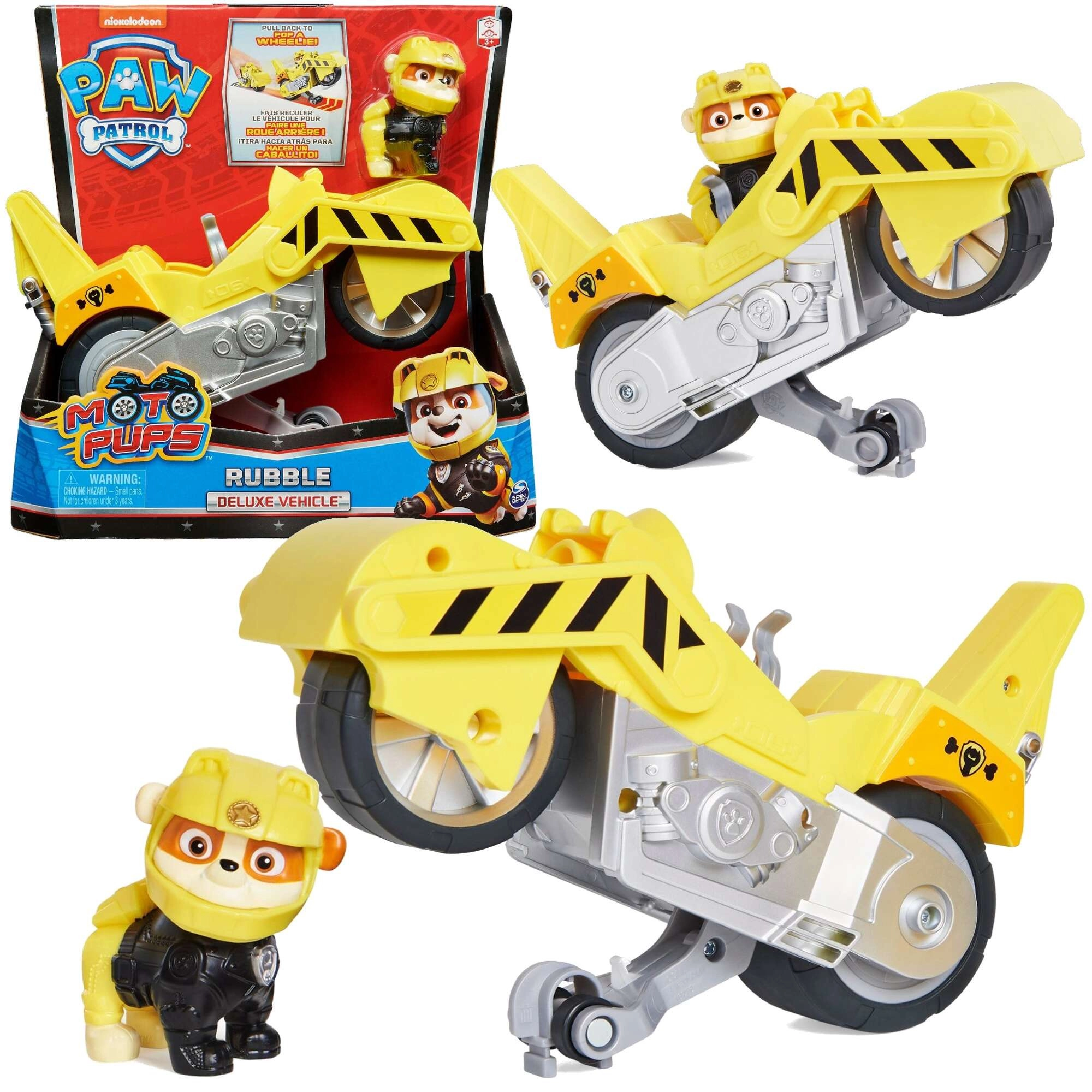 PAW PATROL Rubble Moto Pups – žlutý kaskadérský motocykl s figurkou