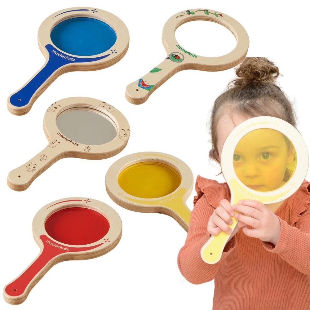 Masterkidz sada 5 dřevěných pádel s barevnými čočkami a lupou