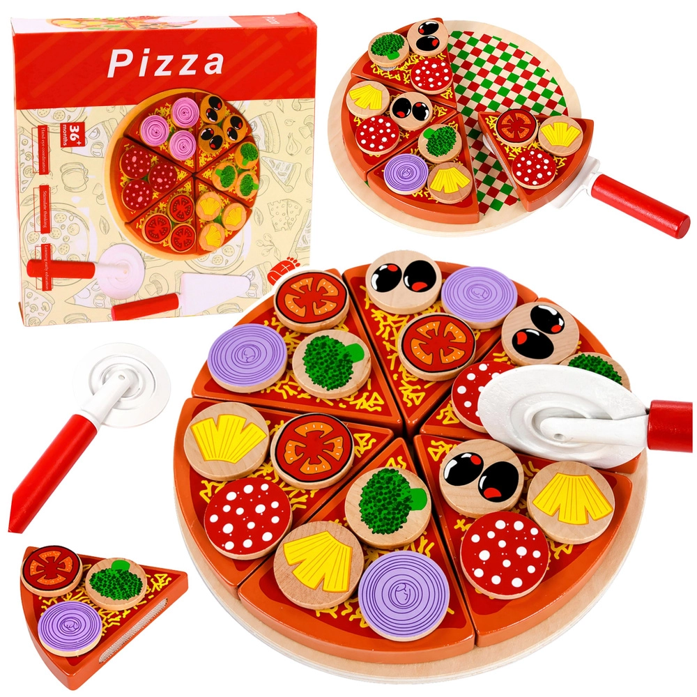 Dřevěná krájecí pizza na suchý zip s doplňky