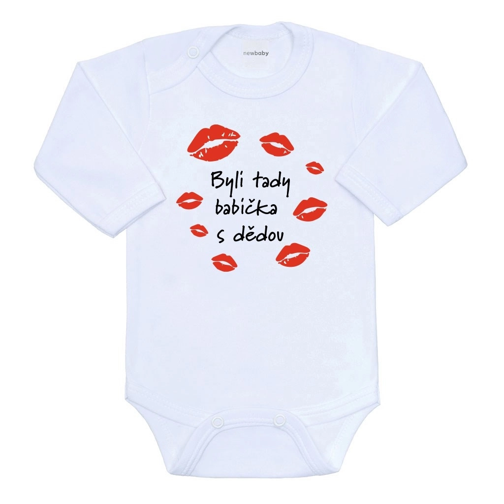 Dětské body s potiskem New Baby Byli tady babička s dědou, dlouhý rukáv