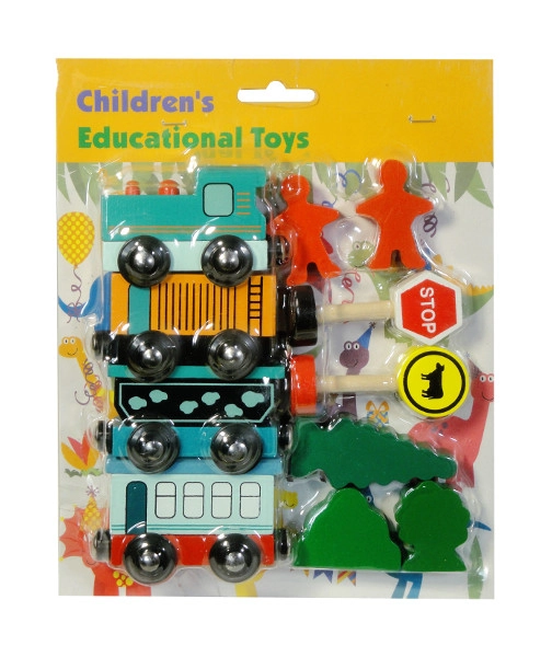 Dřevěná vlaková souprava s vagónky a doplňky