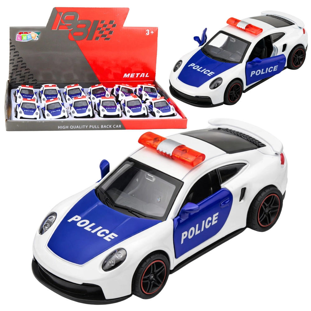 Kovové policejní sportovní auto pull-back 1:43, bílé