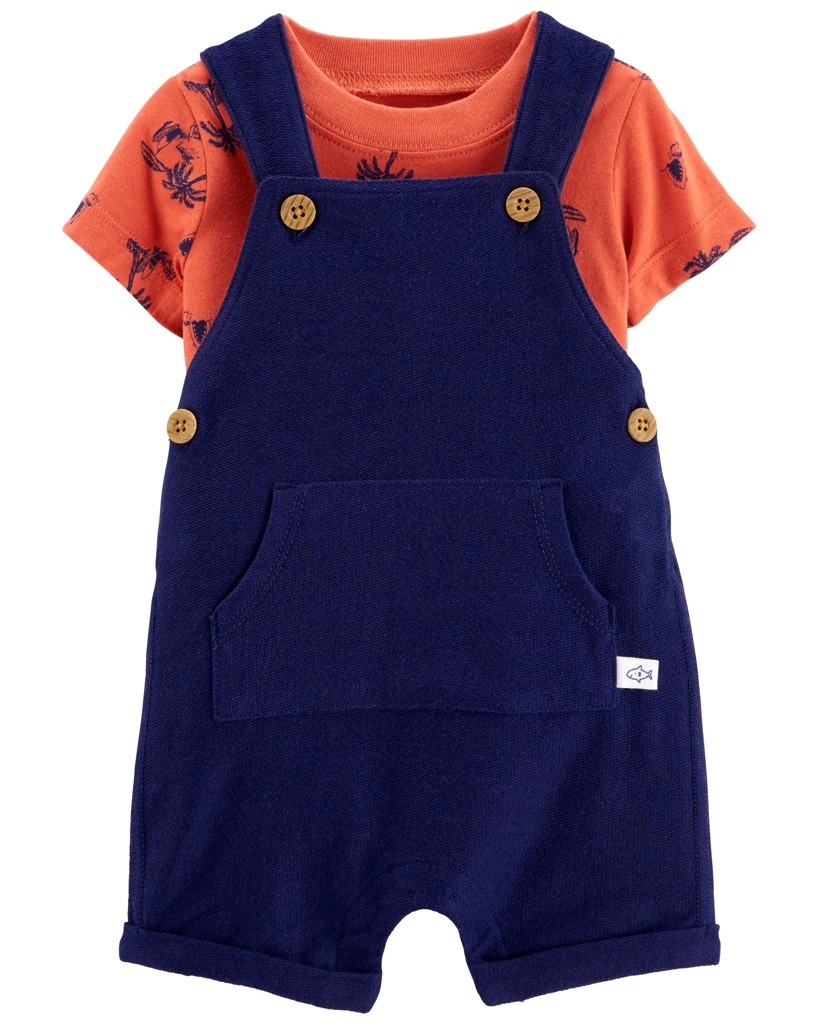 Carter's Set 2dílný triko kr. rukáv kraťasy na kšandy Navy Orange kluk