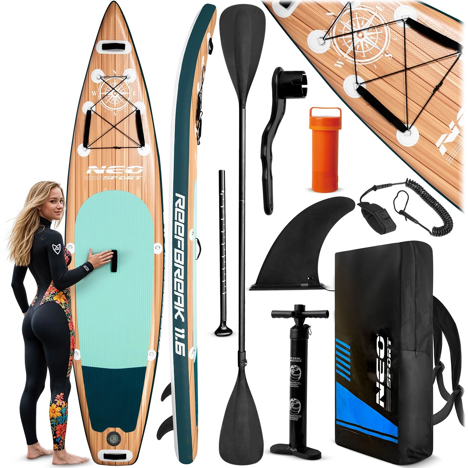 Neo-Sport nafukovací paddleboard SUP Reefbreak 11’6 (350 cm) set