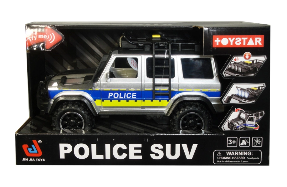 Levně Policejní terénní auto na baterie 1:14 se světlem, zvukem a otevíracími dveřmi