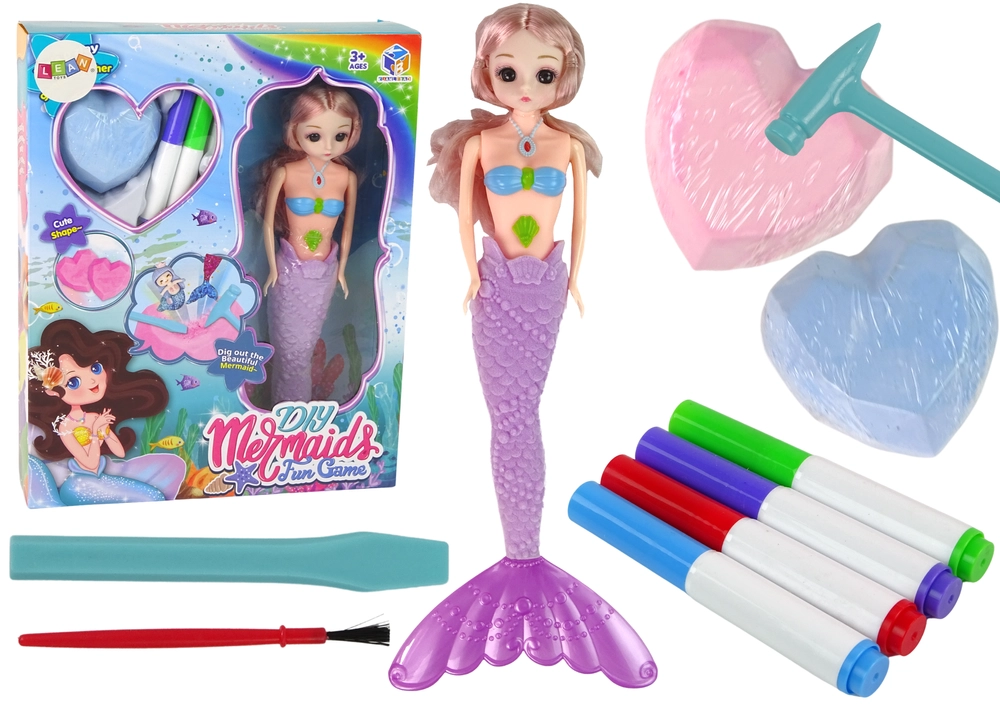 LEANToys Sada na vykopávaní pokladů s fialovou mořskou pannou