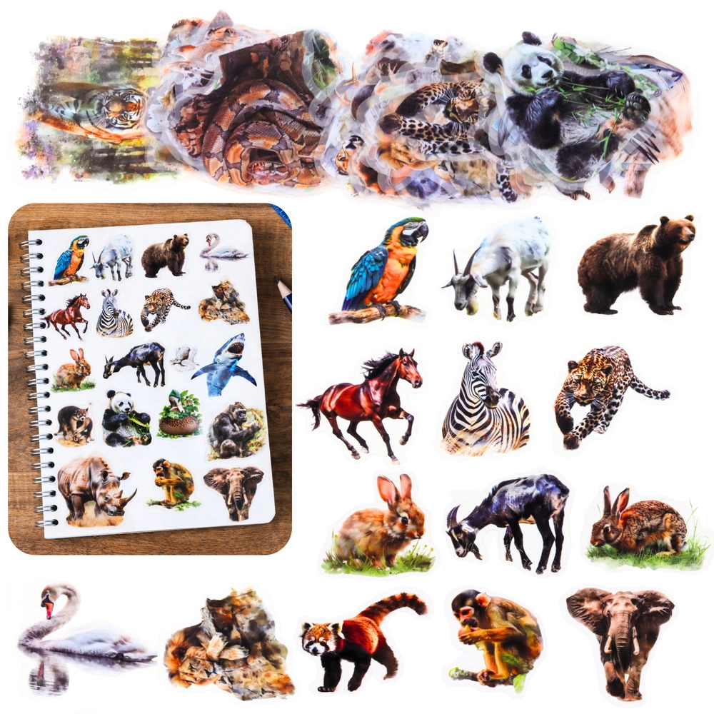 Sada průhledných samolepek s divokými zvířaty 50 ks