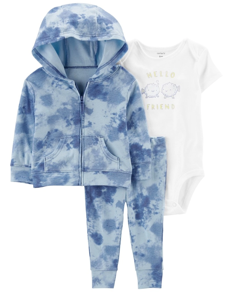 Carter's 3dílný set pro miminko Blue Ocean – mikina, tepláky a body s krátkým rukávem