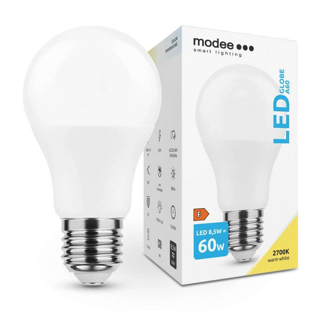 Modee E27 8,5W LED 2700K A60 teplá