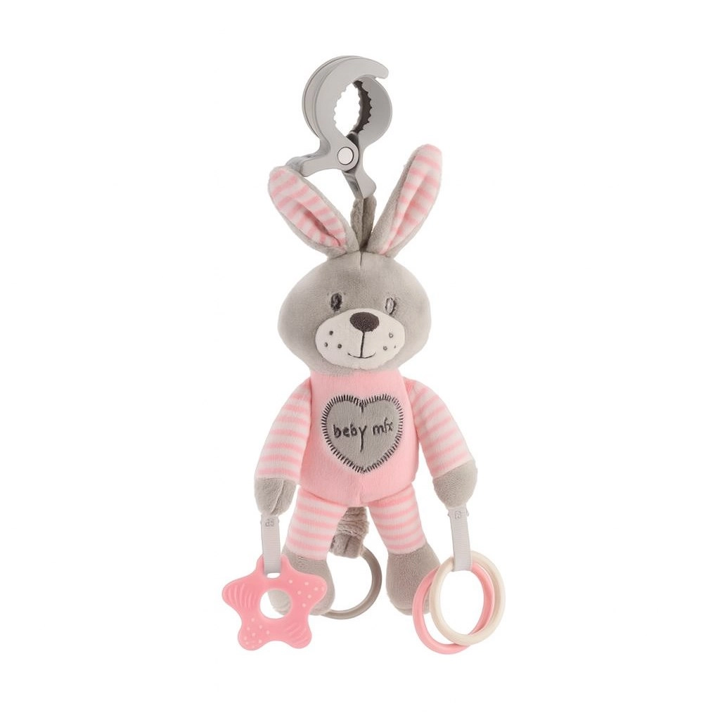 Plyšová vibrační hračka s klipem Baby Mix králík růžový 22 cm