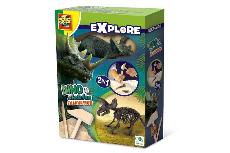 SES Creative Explore dinosauří fosilie 2v1 – triceratops (vykopávka a skládací kostra)