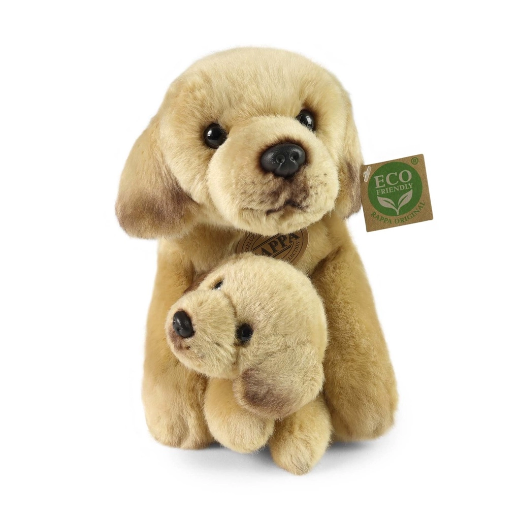 Plyšový pes Labrador s mládětem ležící 25 cm