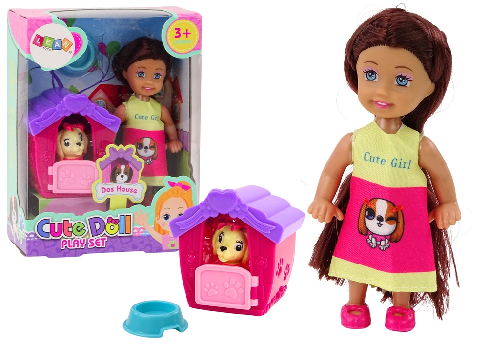 LEAN Toys Mini panenka Dlouhé vlasy Barevné šaty Pes Buda
