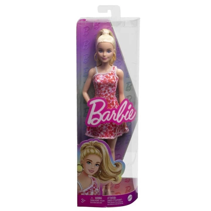 Barbie Modelka růžové květinové šaty