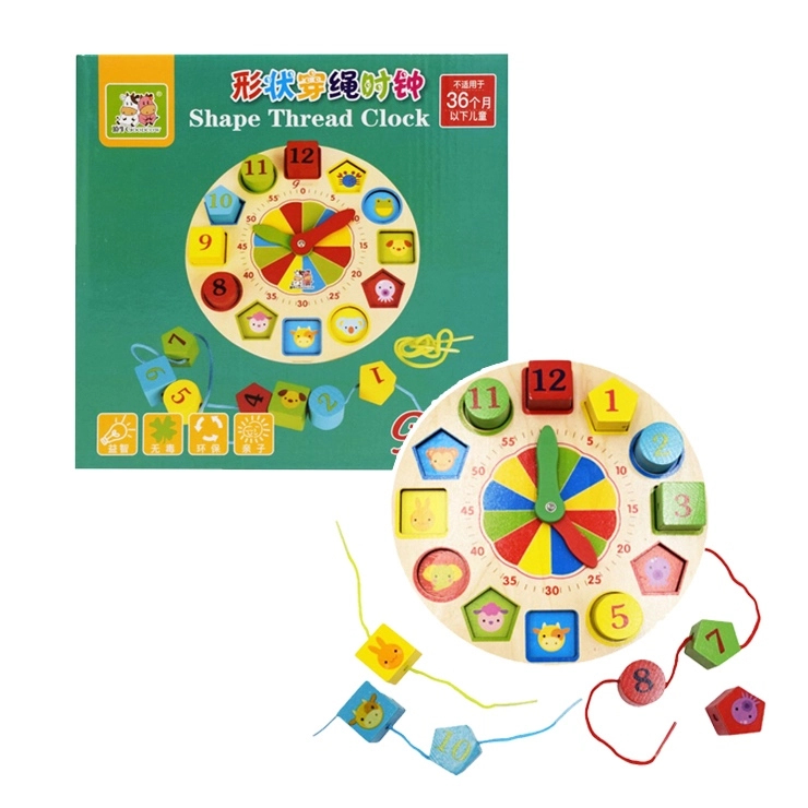 dřevěné hodiny s navlékáním a vkládačkou