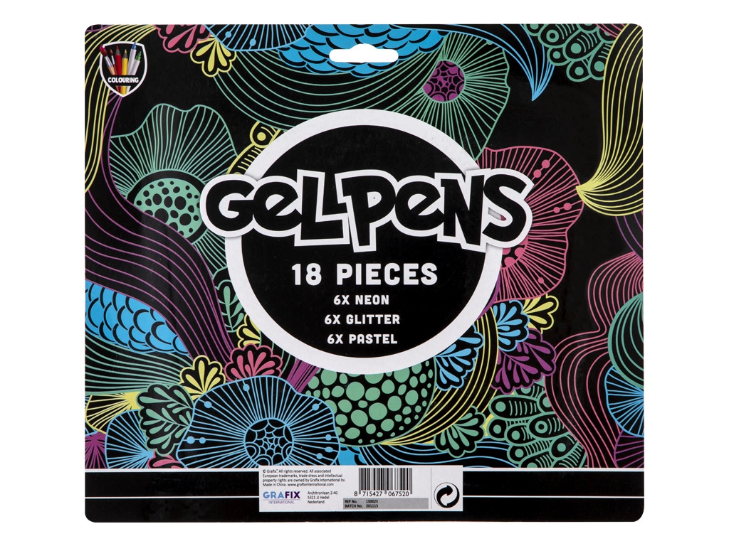 Gelová pera 18 ks neonové, třpytivé, pastelové - RMS